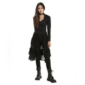 Hot Topic Black Sweetheart Double-Breasted Tiered Ruffle Jacket S Steampunk Goth